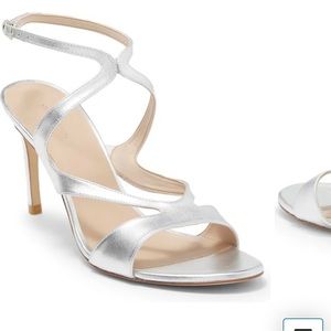 NIB Stuart Weizman Mariposa Silver heeled sandal